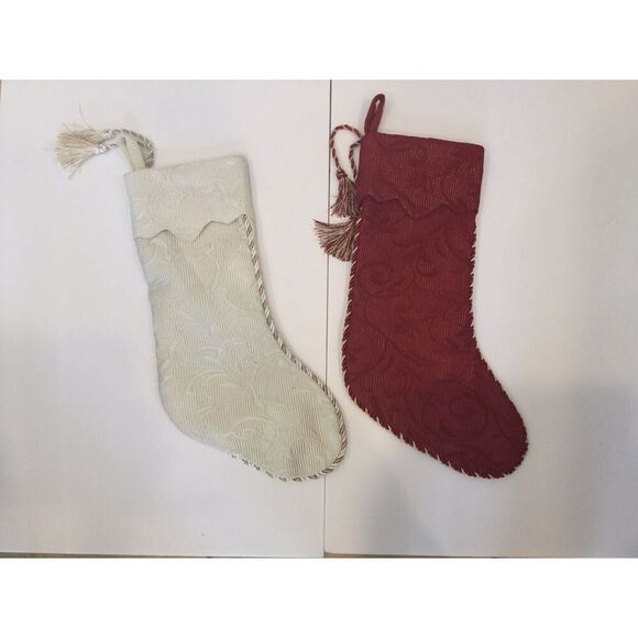 Pottery Barn Other - Tassel Textured Ivory Red Gold Stockings